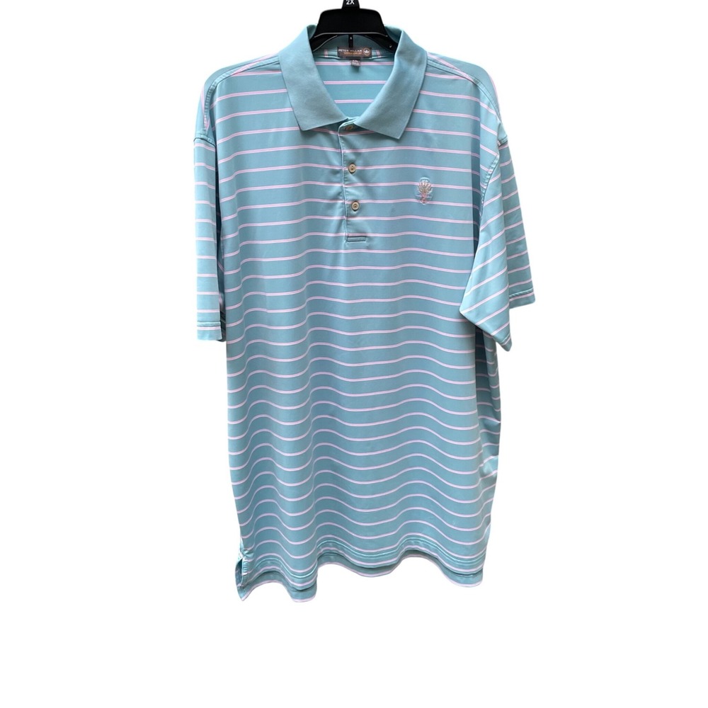 Peter Millar Whistling Straits Golf Polo Shirt Men's XXL Blue Pink Stripe Logo - Picture 3 of 8